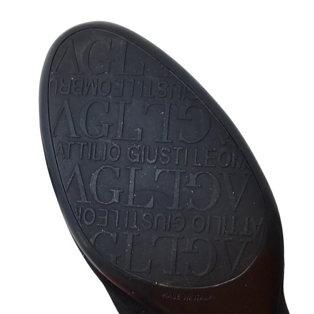 AGL Kristin Bow Tie Black Suede Leather Pumps Block Heel EU 35 US 5 Made Italy - Picture 12 of 14